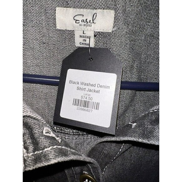 Easel Black Denim Distressed Jean Jacket - Picture 5 of 5